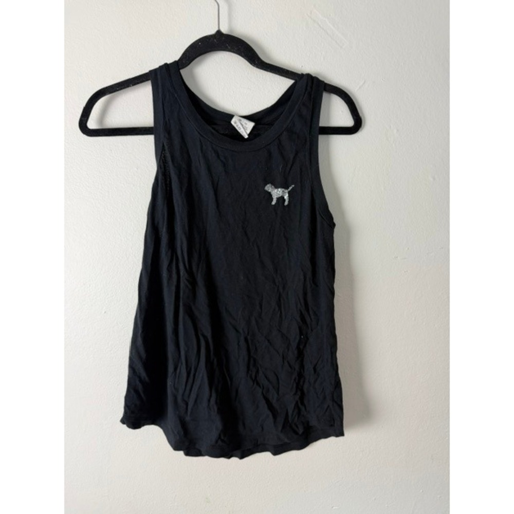 Victorias Secret PINK Black Sequin Dog Logo Racerback Tank Top XS